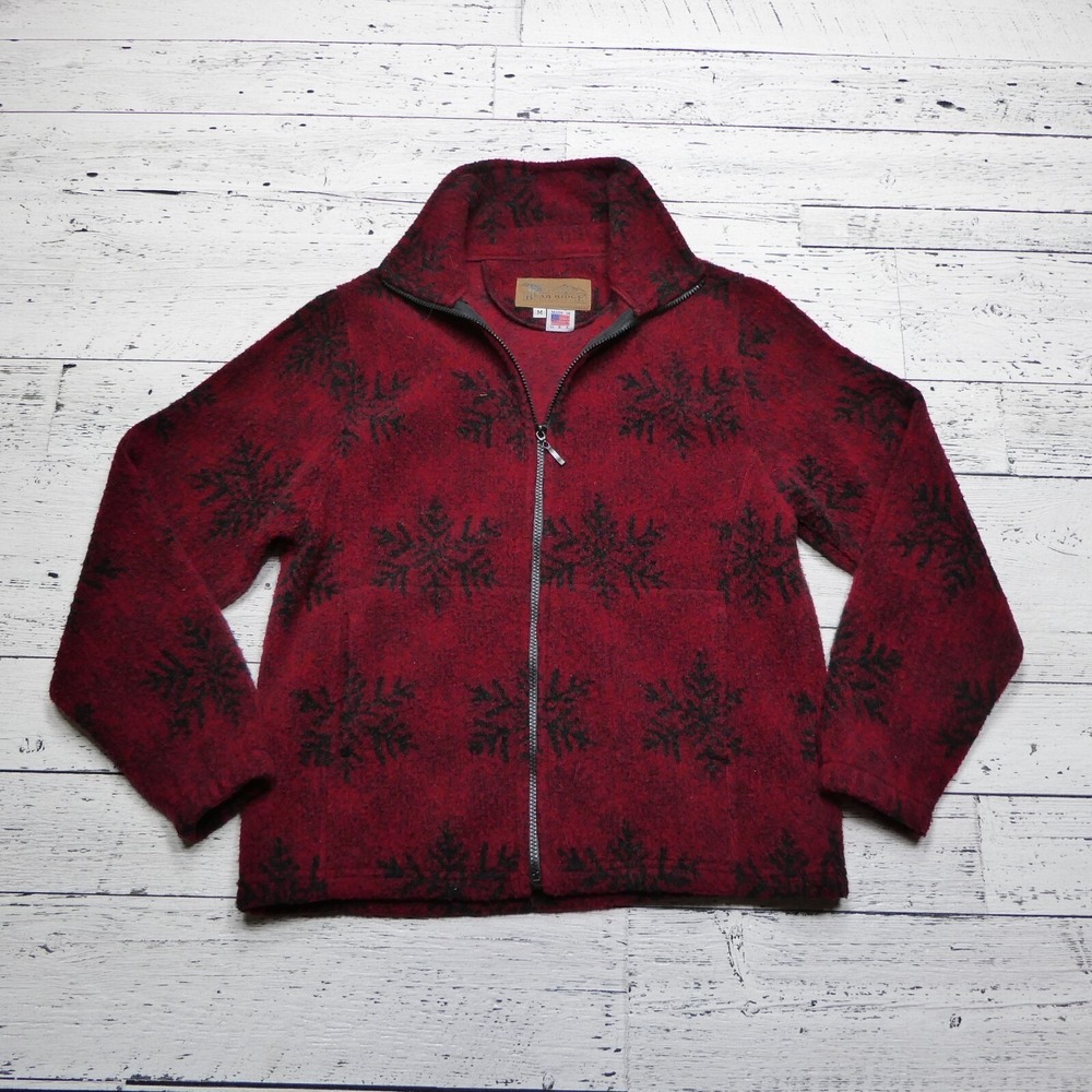Bear Ridge Outfitters Womens Red Snowflake Wool Blend Full Zip‎ Fleece Jacket M